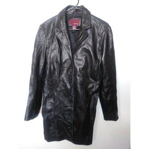 Merona Genuine Leather jacket coat womens Sz M/L black Soft Supple Buttons LS